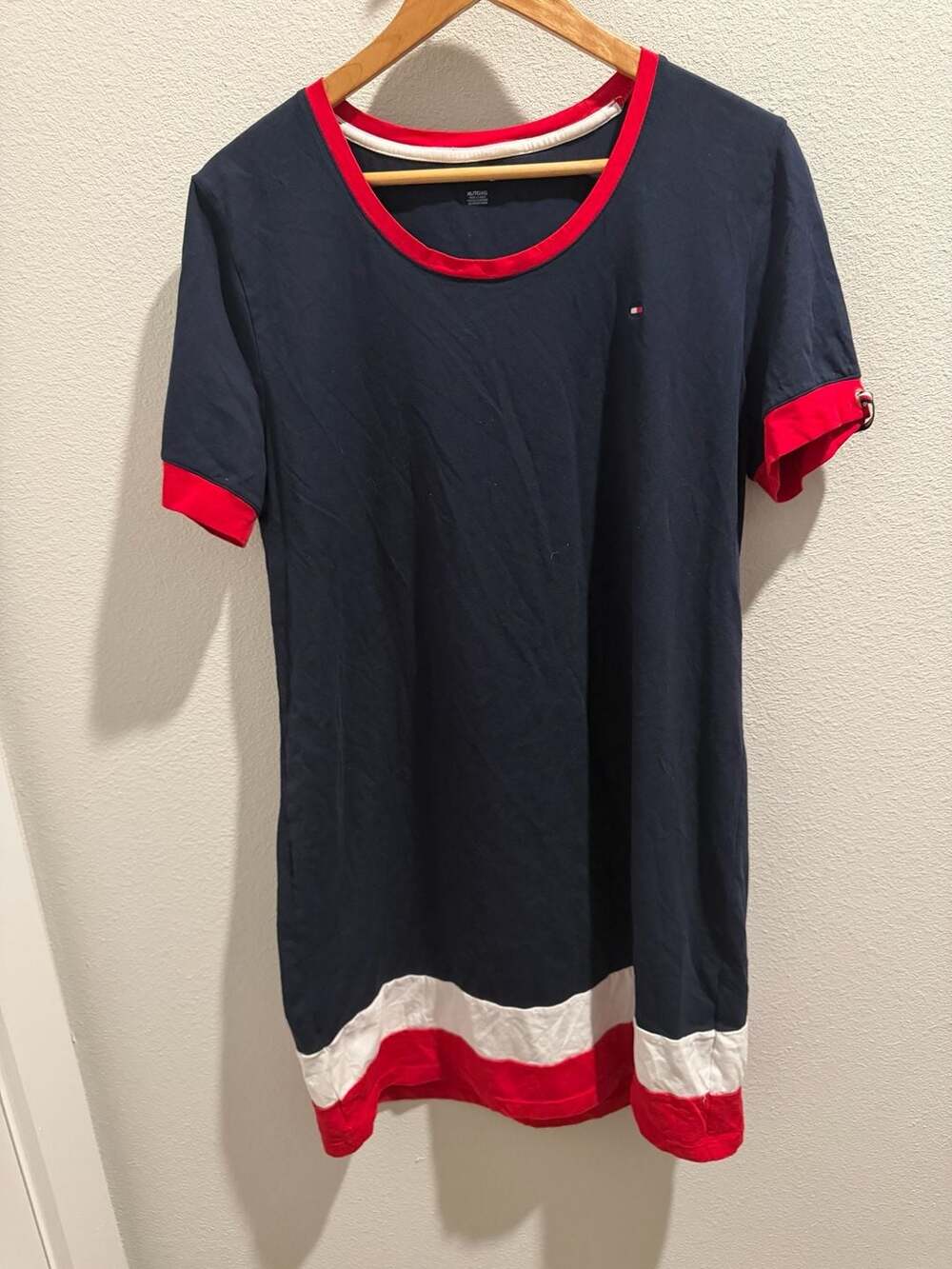 Tommy Hilfiger Navy Blue Colorblock Short Sleeve T-Shirt Dress Size XL